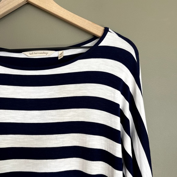 Soft Surroundings Adrift Top Striped Tee Tie Sleeve Blue White Size XSP Nautical - Picture 11 of 16